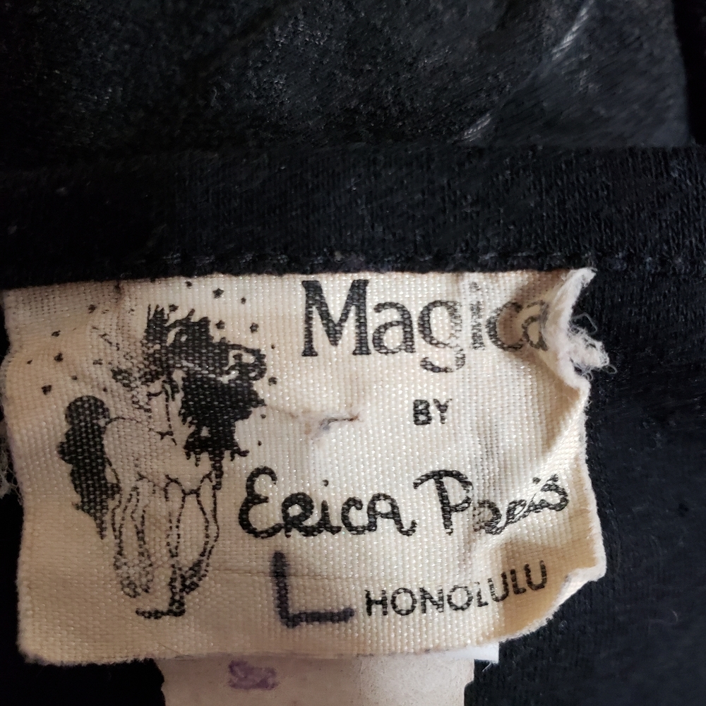 Vintage Foil Silk Screen Leopard Shirt Women's Size Large Black Gold Hawaii - Picture 5 of 6